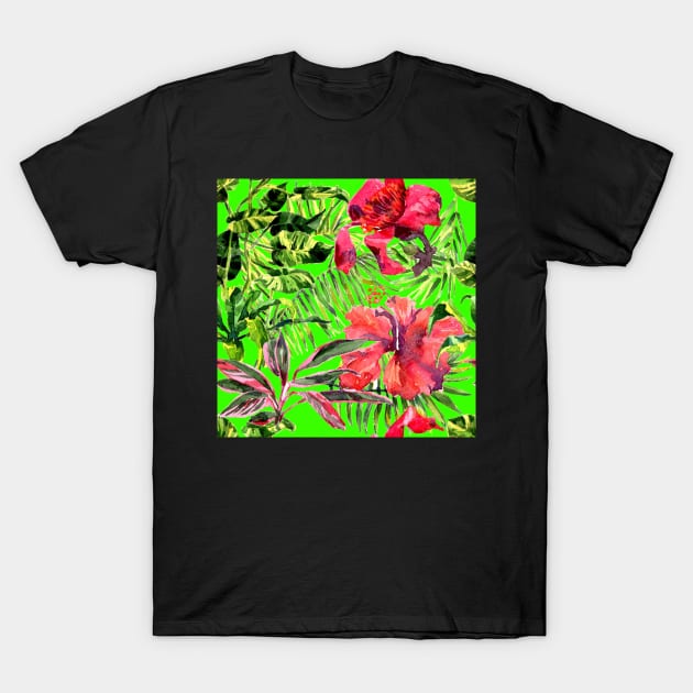 Tropical Background. Watercolor tropical leaves and plants T-Shirt by Olga Berlet